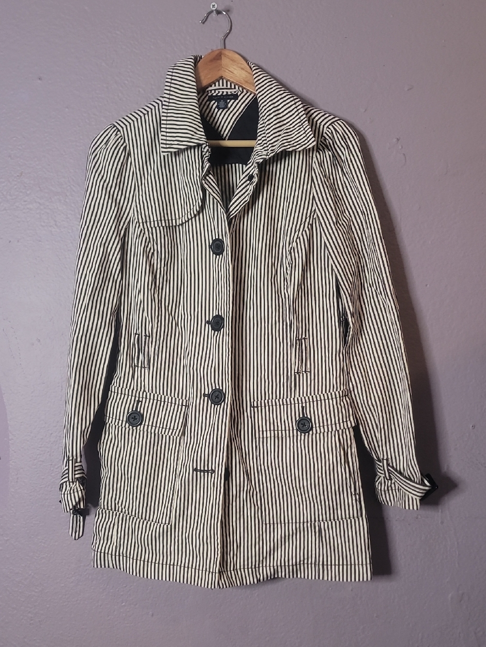 Tommy Hilfiger Black and White Striped Trench Coat